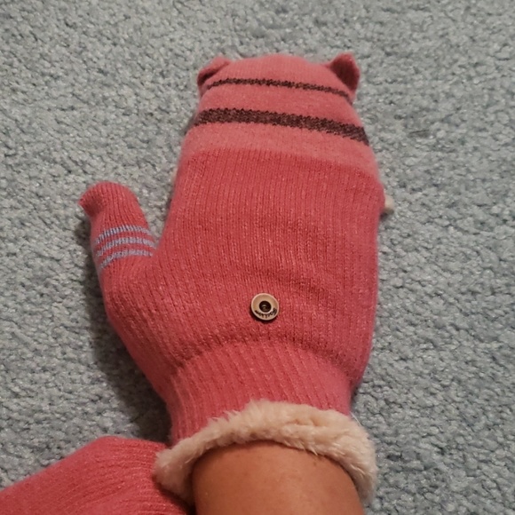 Pink mittens fold back fingerless smart phone - Picture 5 of 7